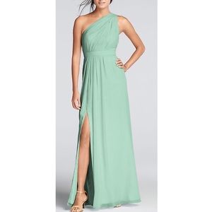 Long One-Shoulder Crinkle Chiffon Dress